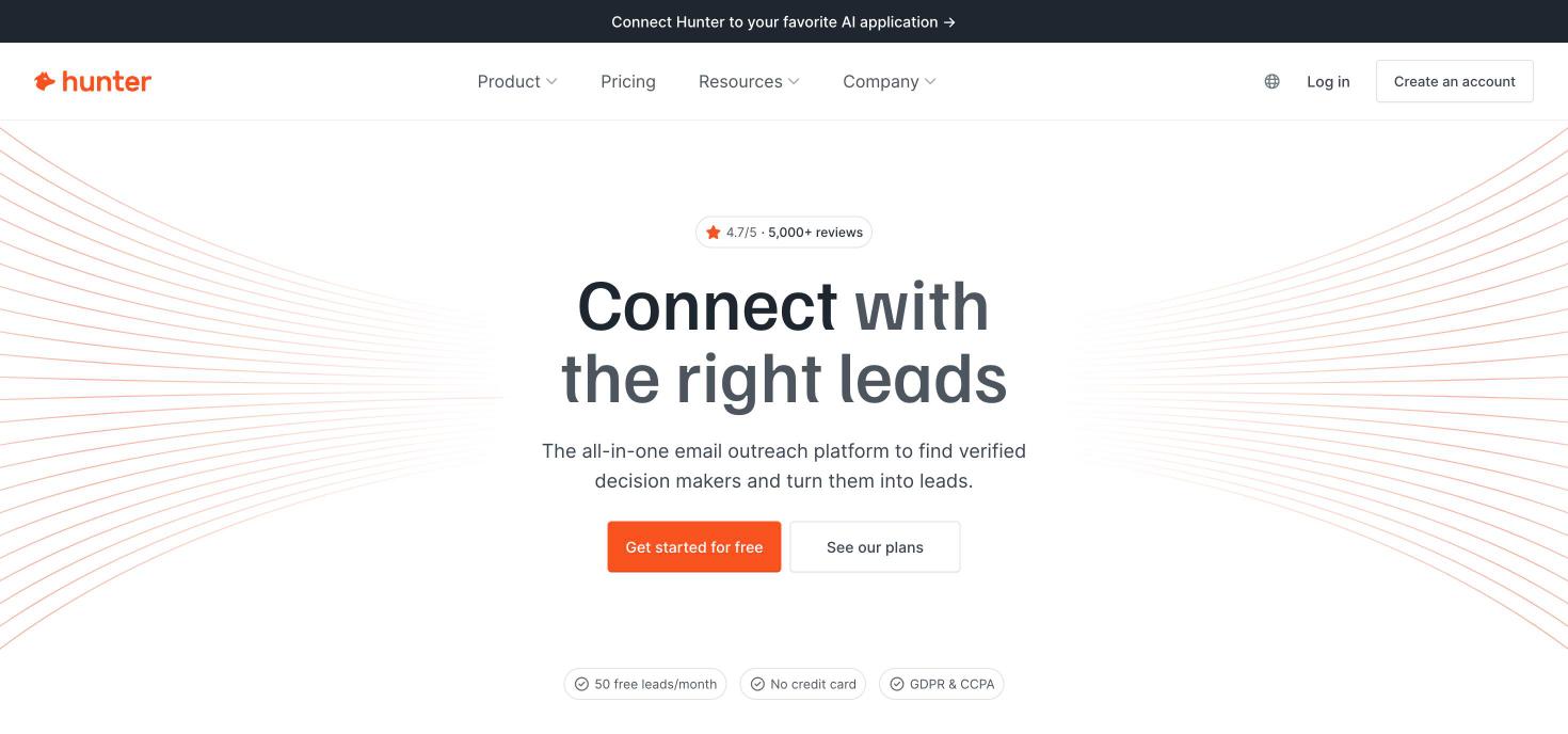 Hunter.io homepage